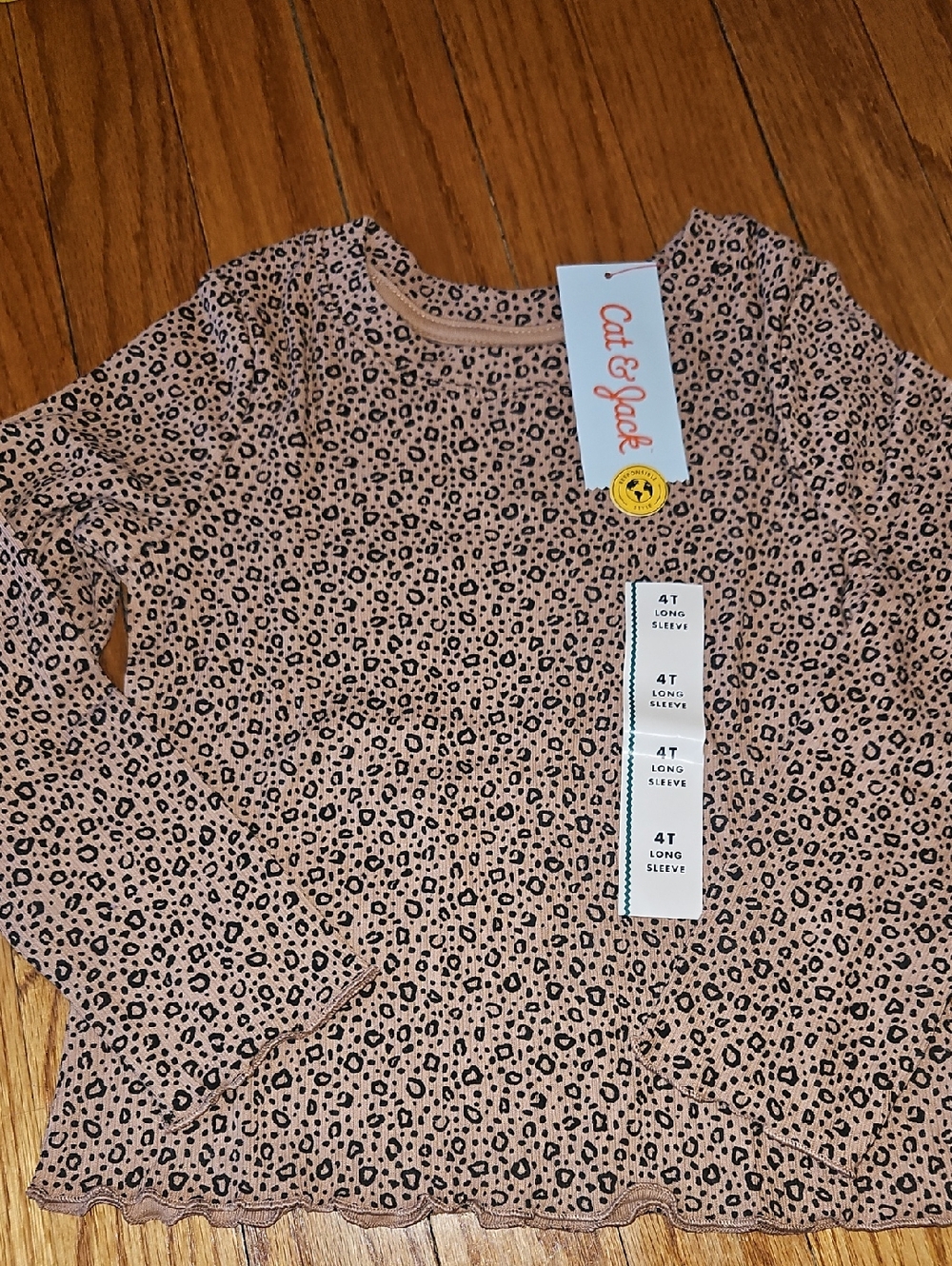 Cat & Jack Toddler Leopard Print Long Sleeve Top - Taupe & Black 4t NEW With Tag
